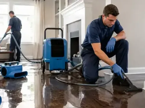 An extraction wand pulling standing water off a flooded floor